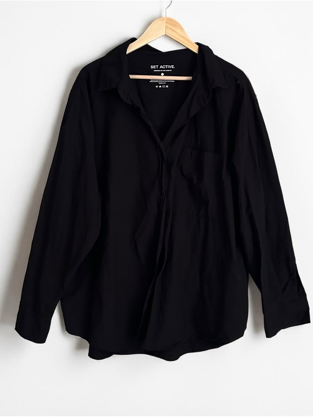 Set Active Daily Black Button Up Shirt Cotton Lyocell Sz XL